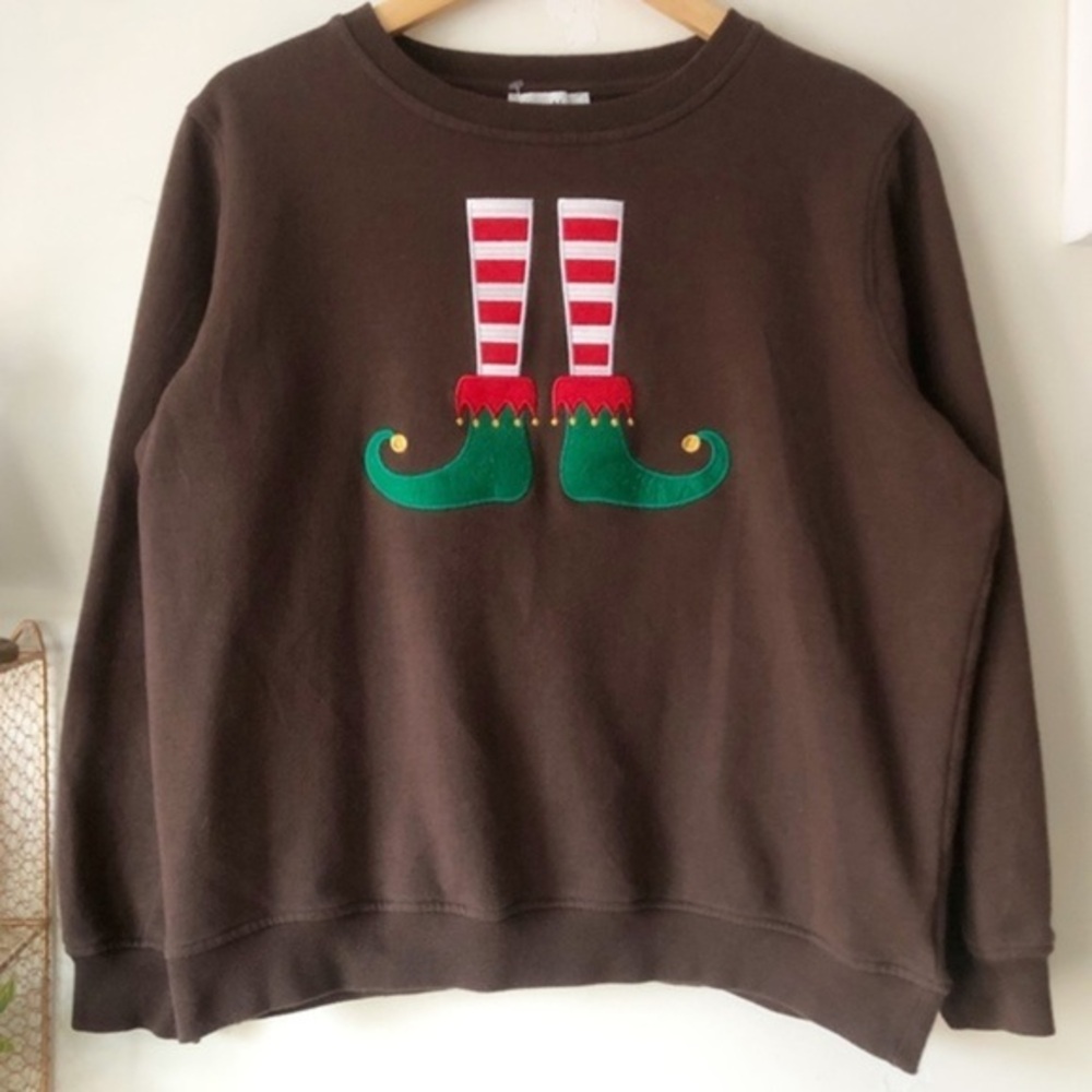 Rebecca Malone Christmas Elf Feet Sweatshirt Crewneck Cotton Blend Size Large